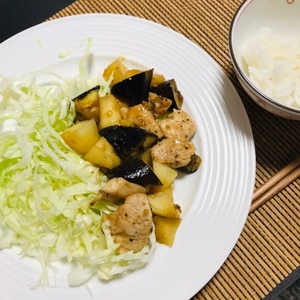 じゃがいもと茄子鶏肉の中華風炒め